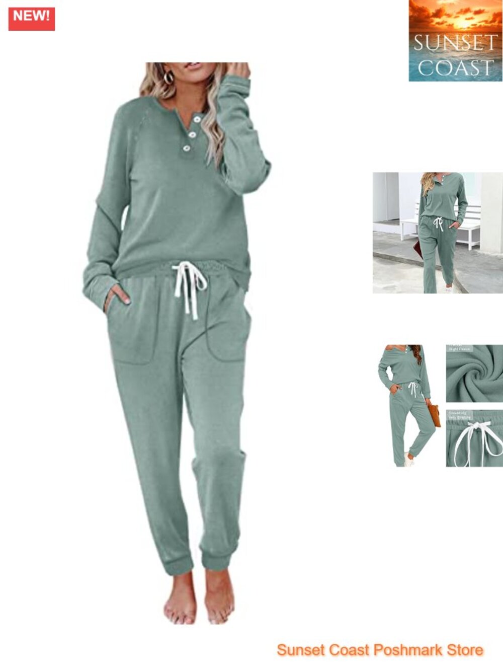 Two Piece Lounge Set Button Down Sweatshirt Sweatpants with Pockets